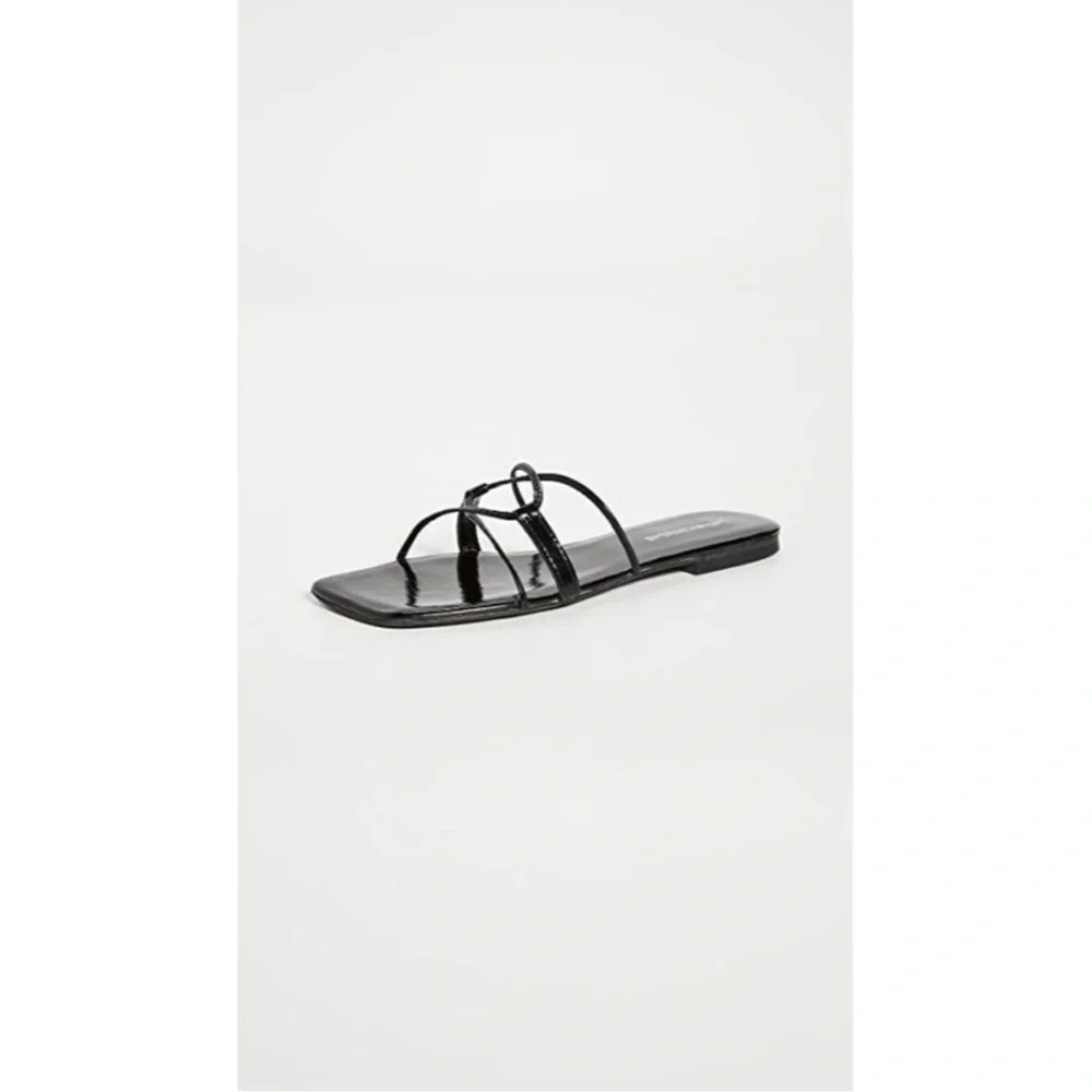 Jeffrey Campbell Addison Sandals Black Patent 100% Leather Square toe slide